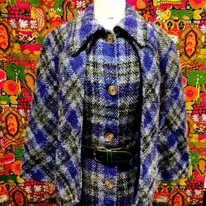 1960s Mod Plaid Cape Winter Coat